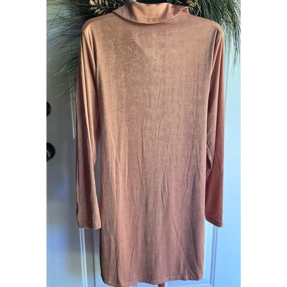 And Now This Salmon colored belted front tie button down shift shirt lined dress - Picture 3 of 10